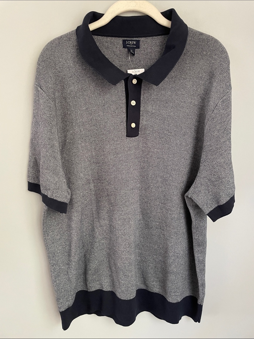 New J. Crew Factory Blue Birdseye Men’s Cotton Short Sleeve Polo Shirt  XL